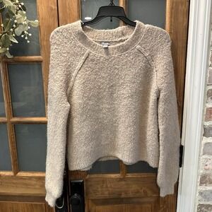 Aerie Boucle Sweater Wool Blend Size XS Tan Long Sleeve Cozy Warm